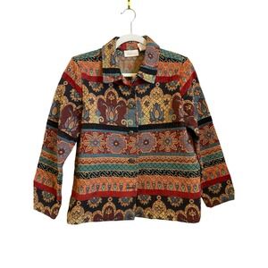 Studio Works Petite Tapestry Jacket Women's Size PM Colorful Floral Boho
